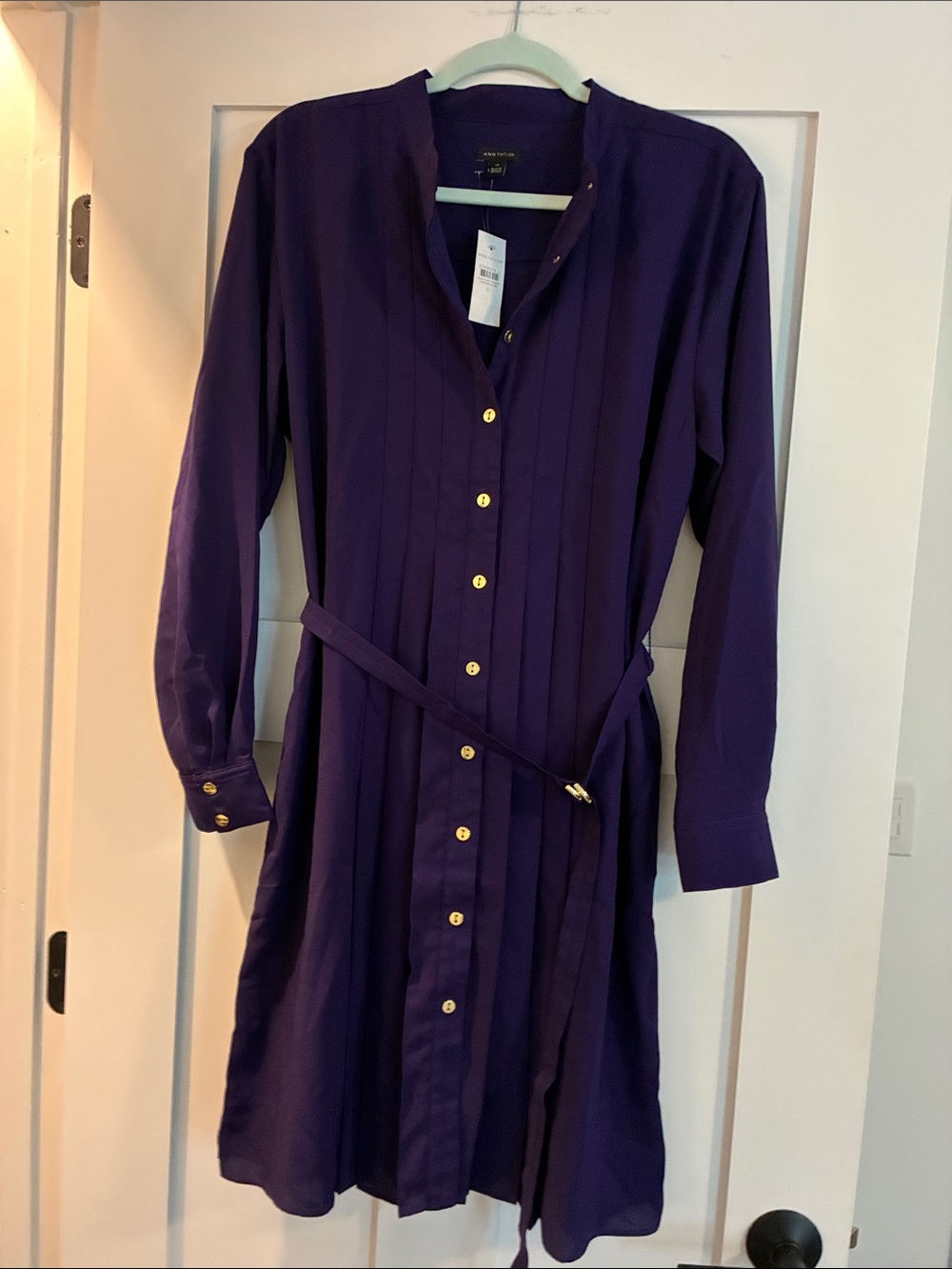 NWT Ann Taylor - Purple Button-Front Belted Shirt Dress